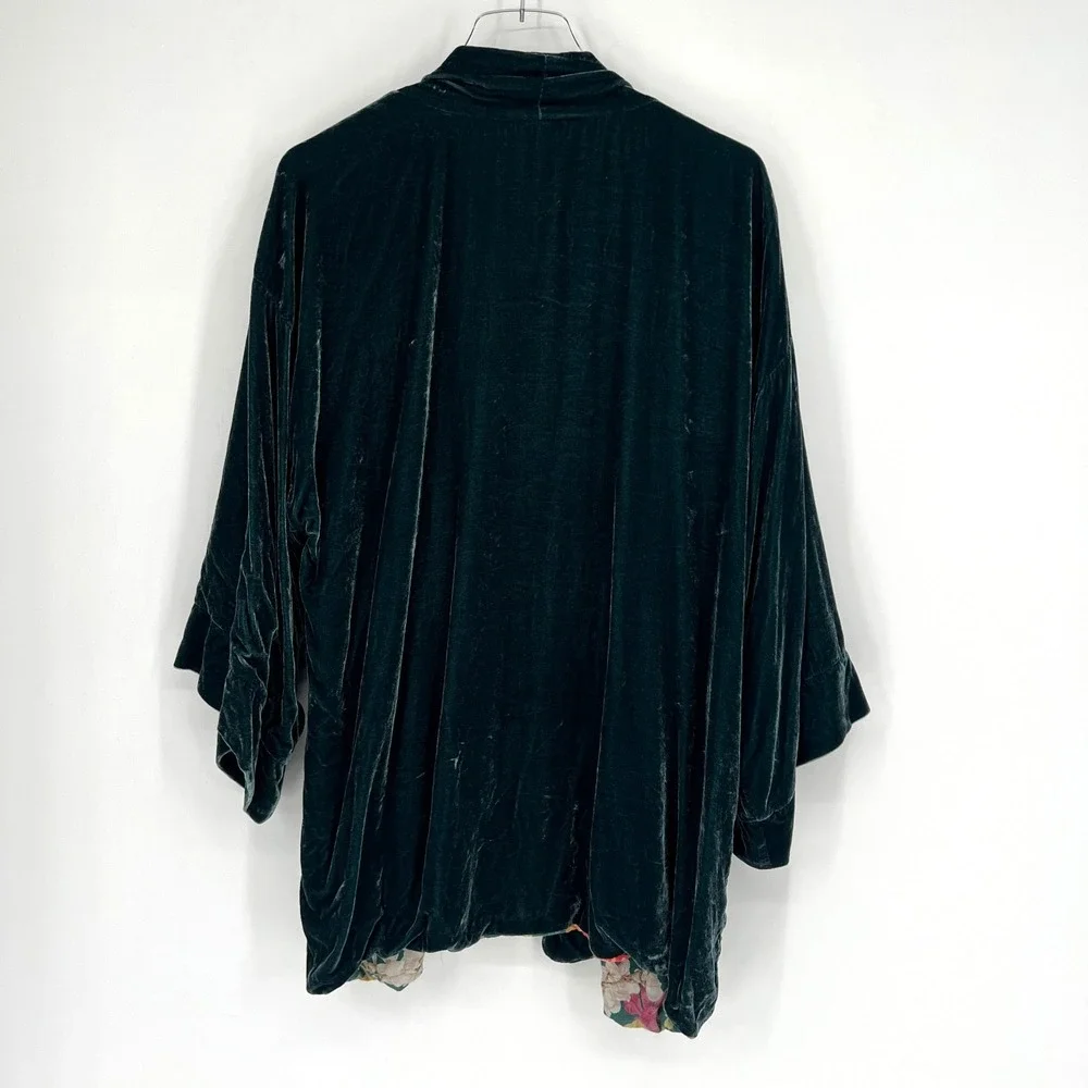 Johnny Was Jade Cardigan Womens‎ XL Reversible Velvet Silk Floral Green Kimono